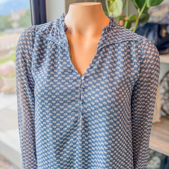 Maison 123 Paris, Blue/Grey Printed Macha Day Dress-Light Puff Sleeve-Size XS/34 - Picture 4 of 9